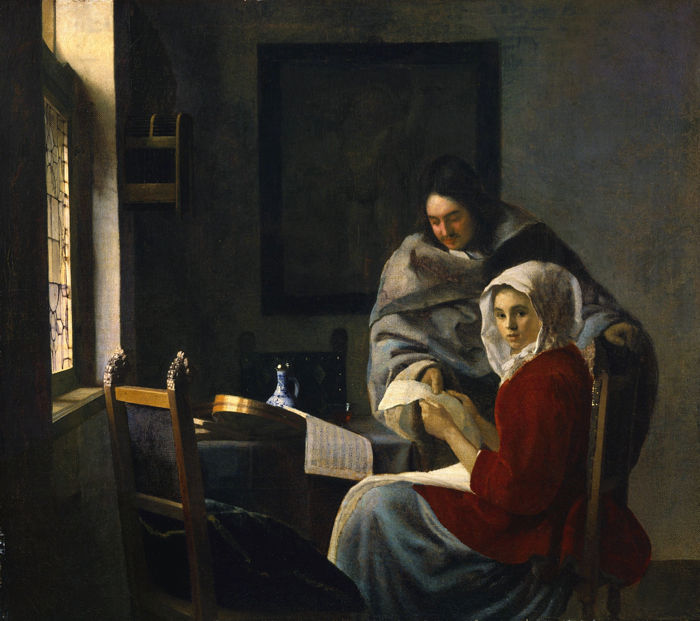 chica interrumpida en su musica vermeer